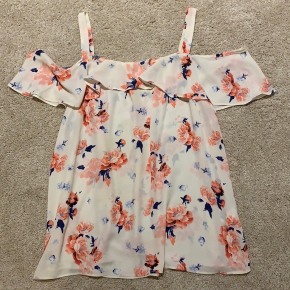 Pink and Blue Floral off the Shoulder Tank Top - Picture 1 of 5